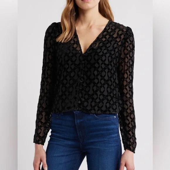 PAIGE Amaya Black Sheer Silk Blend Blouse - Picture 10 of 14